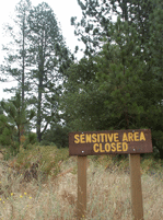 Sign posted to deter recreation in sensitive Sandhills habitat